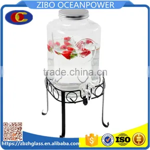 Beautiful Glass Drinking Dispenser With Iron Base Set thumbnail-1