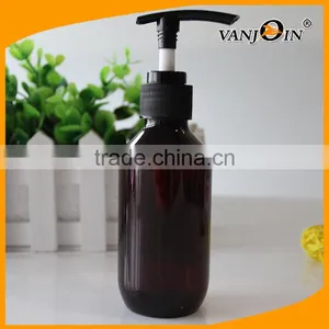 5 OZ Empty Boston Round Amber Lotion Bottle With Black Nozzle thumbnail-1