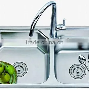 Stainless Steel Double Bowls Kitchen Tank With Faucet thumbnail-1