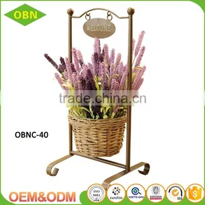 Wholesale Decorative Wicker Flower Basket With Metal Stand thumbnail-4