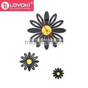 Flower 3D Wall Mounted Clock With Two Flower Set of 3 Home Decor Art MDF Wooden Diy Wall Clock thumbnail-1