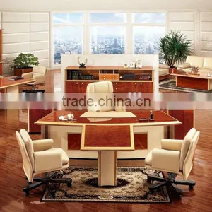 Modern Classic Oval Long Italian Design Brown Conference Table for 16 People With Yellow Leather Chairs BF12-06094a thumbnail-5
