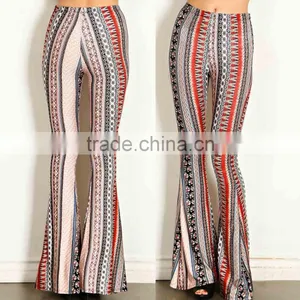 New Model Pants BOHEMIAN STRIPE PRINT JERSEY KNIT BELL BOTTOM PANTS 2018 New Arrivals thumbnail-1