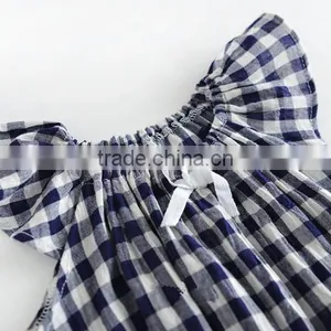 2017 Beautifuly Pure Cotton Toddler Girls Small Grid Romper With Bubble Sleeve thumbnail-3