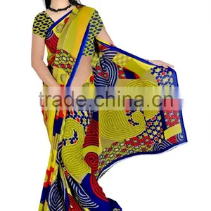 Flower Printed Saree in Ployster Fabric thumbnail-2
