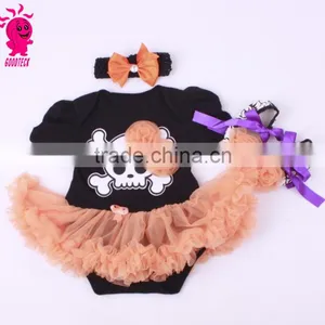 Helloween New Fashion 3pcs Skull Princess Short Sleeve Romper Sets Including Romper,headband and Shoes thumbnail-4