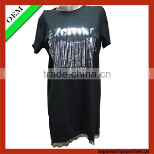 Black Long t Shirt, t Shirt Women , Lace Stitching t Shirt, Tshirt Printing,black Dress thumbnail-1