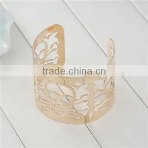 Gold Plated Cylinder Halloween Skeleton Skull Hollow Open Cuff Bangles Bracelets thumbnail-1