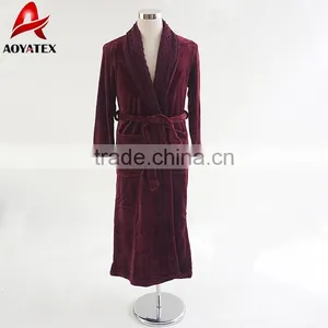 Hot Selling Minky Collar Soft Flannel Fleece Long Bathrobe Gown thumbnail-1