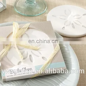 White "By the Shore" Sand Dollar Coaster Wedding Table Decoration thumbnail-1