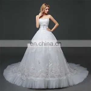 HS1618 New Luxury Sexy Sweetheart Strapless Applique Beaded Chapel Train Tulle Wedding Dresses Wedding Dress Bridal Gowns Dress thumbnail-1
