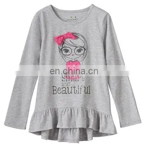 Hot Sale Cute Girl Dresses, One Piece Girls 4- 8 Long Sleeve Ruffled High-Low Tee thumbnail-3