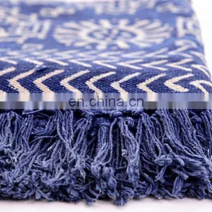 4 X 6 Ft Blue Cotton Block Print Accent Area Dhurrie Rug Hand Woven Flat Weave thumbnail-2