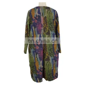 Multi Color Abstract Print Free Size Senior Women Long Dress Clothing thumbnail-2
