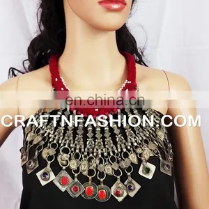 Kuchi Pendant - Ethnic Tribal Glass Pendant -Nomadic Gypsy Belly Dance Pendant -Designer Old Costuming Pendant thumbnail-1