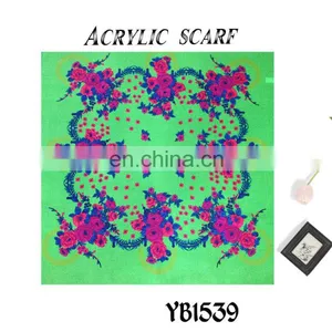 2016 Latest Design Fashion Arab Lady Scarf, Hard Feeling Acrylic Scarf, Printed Hijab, Green Color Square Scarf Factory Sale thumbnail-1