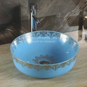 Bathroom Apartment Tabletop Installtion Oval Ceramic Colored no Hole Wash Hand Basin Sink From Chaozhou Manufacturer thumbnail-4