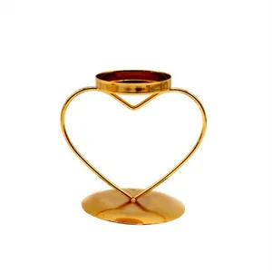 Gold Metal Wire Heart Shape Decorative Metal Candle Holder With Glass Tealight Holder thumbnail-1