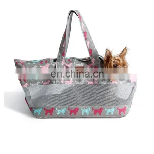 Travel Portable Pet Carrier Bag Breathable Lattice Pet Tote Handbag Soft Canvas Teddy Dog Bag thumbnail-1