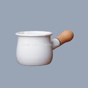 Enamel Carbon Steel Sauce Pan With Wooden Handle thumbnail-1
