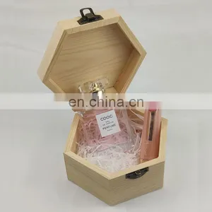 Lipstick Perfume Birthday Gift Box Small Size Hexagonal Wooden Boxes With Lock thumbnail-4