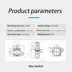 Ip65 22mm Key Rotary 2 Position 10a SPDT Start Stop Switches Latching for Control Panel thumbnail-3