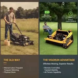 Vigorun VTLM800 452cc Remote Control Lawn Mower 800mm Cutting Width Rubber Track Grass Cutter for Steep Slope thumbnail-1