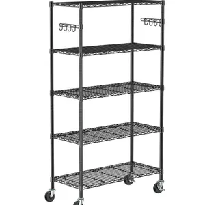 5-Tier Metal Shelves for Storage on Wheels thumbnail-1