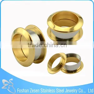 China Manufacturer Medical Steel Gold Screw Fit Flesh Tunnel Ear Plug Stretcher thumbnail-1