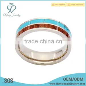 Wood Grain and Turquoise Inlay Matching Titamiun Ring,titanium Jewelry Allergy thumbnail-1
