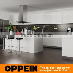Oppein New Design U Shape Modern White PVC Wooden Kitchen Cabinet With Island thumbnail-1