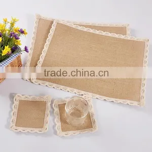 Square Crochet Coasters With Lace Trims,hot Burlap Fabric Crochet Doilies thumbnail-1