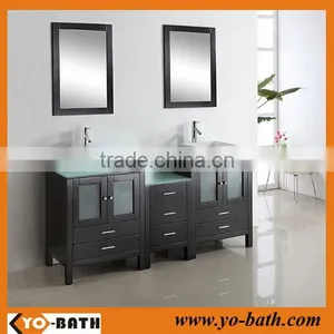 60" Combination Bathroom Vanity With Glass Countertop and Ceramic Basin thumbnail-1