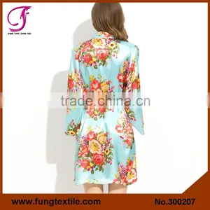 Fung 3002 Woman Polyester Satin Floral Bath Robe For Wedding Party thumbnail-4