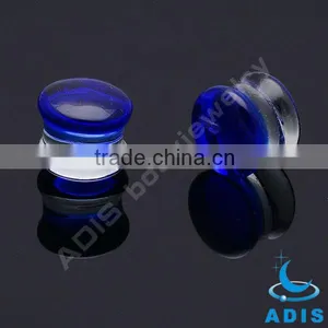 Blue Inverted Image Pyrex Glass Ear Tunnel Expander Piercing thumbnail-1