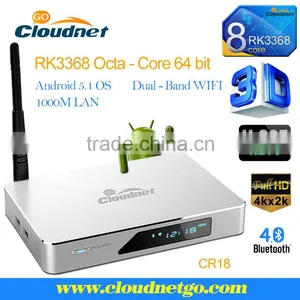 Cloudnetgo Octa Core RK3368 Android 5.1 tv Box 2G RAM 1000M TBASE HDMI2.0 H.265 WiFi 4K Streaming Player Smart Live TV Box thumbnail-1