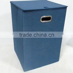 Faux Linen Hamper With Nonwoven Lining, Silver Metal Handles thumbnail-1