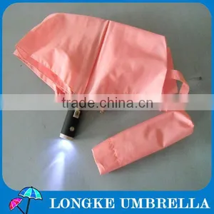 3 Fold Auto Open and Close Pink Color Umbrella With Torch Handle/LED Umbrella thumbnail-1