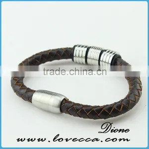 Leather Cuff Bracelet!! 2016 NEW Stainless Steel Jewelry Silver Man-made Braid Leather Bracelet for Men thumbnail-4