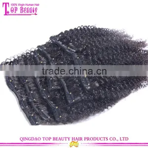 Wholesale Price 10-30" Afro Kinky Curly Clip in Hair Extensions Virgin Mongolian Clip in Hair Extensions for Black Women thumbnail-4