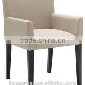 Simple Chair Style Design Beige Fabric Wooden Dining Chair Have Armrest for Restaurant Used thumbnail-1