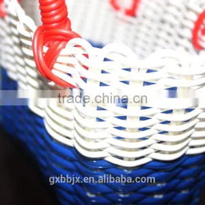 Handmade Plastic Woven Basket With Handles thumbnail-4