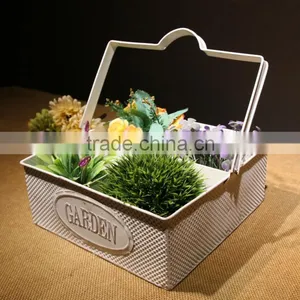 New Design Antique Metal Planter for 2016 Rusty Garden Decoration Square Metal Flower Planter With Metal Handle & Flower Pots thumbnail-2