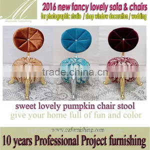 FF2015 Fun and Sweet Pumpkin Leisure Chairs Gold Velvet Fabric Neoclassic Stools Ottoman Small Fancy Childern Chair thumbnail-2