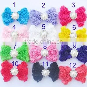CF0730 New Designs Small Bead Ruffle Rose Rossete Bow for Hair Clip Decoration. thumbnail-1
