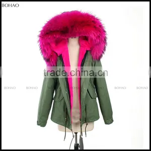 New Design Rabbit Fur Lining Parka Faux Fur Collar Jacket thumbnail-1