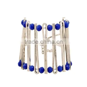 2016 Unique Double Layer Beades Metal Cuff Bangle Elastic Stone Beaded Cuff Bangle Diy Beaded Bangle thumbnail-6