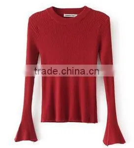 Runwaylover 128 New Design 2017 Ladies Fashion Knitted Flare Sleeve T-Shirt thumbnail-2