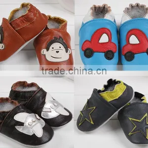 Hot Selling Lovely Blue Leather Baby Shoes With Red Car thumbnail-1