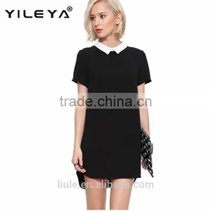 Latest Design Black Collar Dress Young Girls Summer Short Sleeve Shift Dress Women Casual Dress thumbnail-1